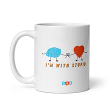 Load image into Gallery viewer, I&#39;m with stupid | White glossy mug
