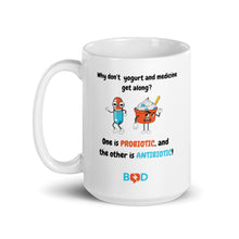 Load image into Gallery viewer, Book Z Doctor ‘Why don’t yogurt and medicine get along? One is probiotic, and the other is antibiotic!’ Ceramic Coffee Mug, Glossy White Tea Cup, Ideal Gift for Thanksgiving, Christmas, and Birthday, 11oz, 15oz
